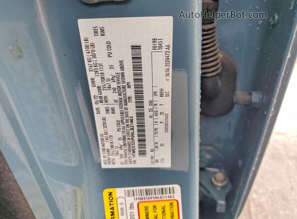 1FMEE5DP0NLB21463 2022 FORD BRONCO Blue VIN sticker view