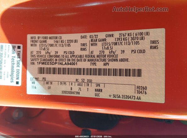 1FMEE5DP1NLA94001 2022 FORD BRONCO Красный Вид подкапотного пространства
