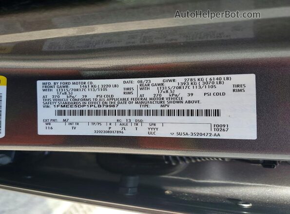 1FMEE5DP1PLB79987 2023 FORD BRONCO Gray Вид наклейки з VIN-кодом