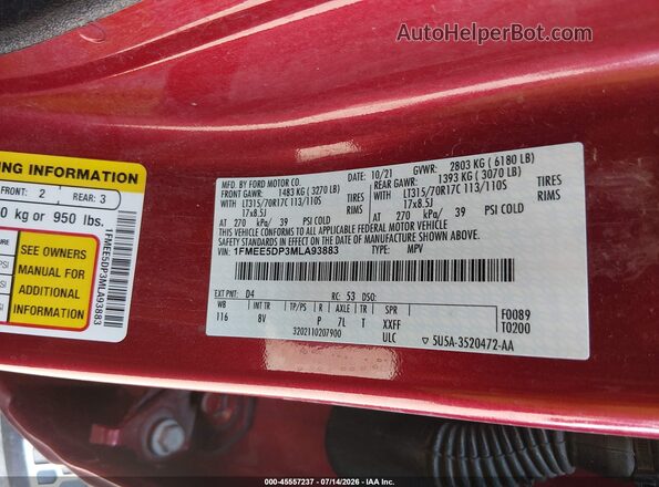 1FMEE5DP3MLA93883 2021 FORD BRONCO Red Vista del compartimento del motor