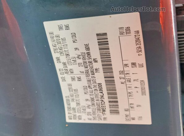 1FMEE5DP3NLA96008 2022 FORD BRONCO Blue VIN sticker view
