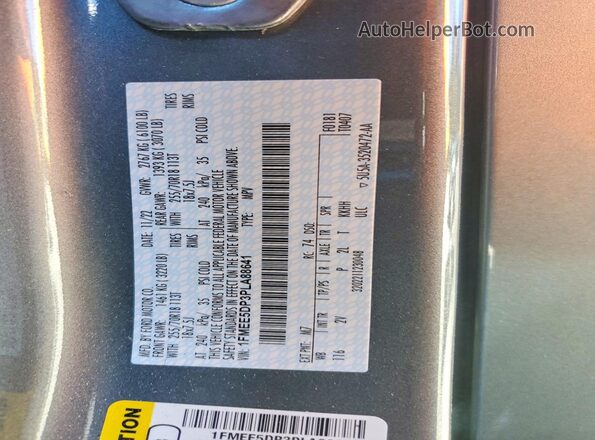 1FMEE5DP3PLA88641 2023 FORD BRONCO Gray Vista interior de 360 grados