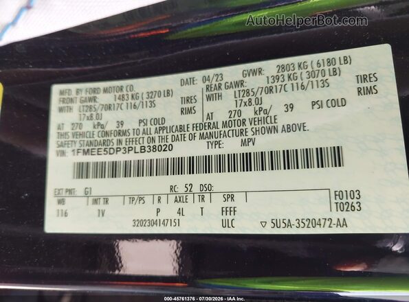 1FMEE5DP3PLB38020 2023 FORD BRONCO Black Շարժիչի բաժամունքի տեսք