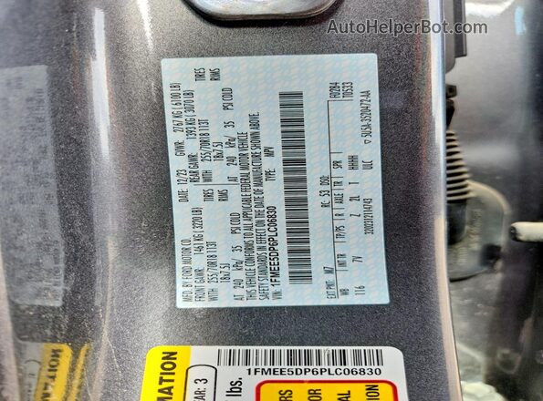 1FMEE5DP6PLC06830 2023 FORD BRONCO Gray Вид наклейки з VIN-кодом