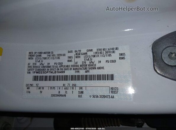 1FMEE5DP7NLB16499 2022 FORD BRONCO White Engine compartment view