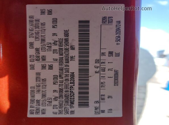 1FMEE5DP7PLB20684 2023 FORD BRONCO Red VIN կոդի պիտակի տեսք