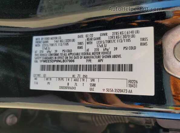 1FMEE5DP8NLB37006 2022 FORD BRONCO Black Շարժիչի բաժամունքի տեսք