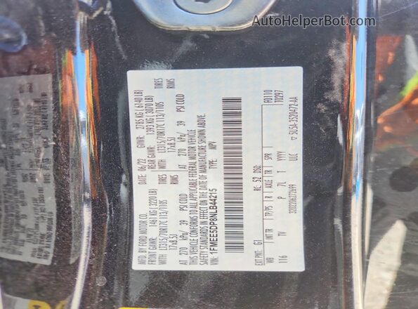 1FMEE5DP8NLB44215 2022 FORD BRONCO Black VIN კოდის სტიკერის ხედი