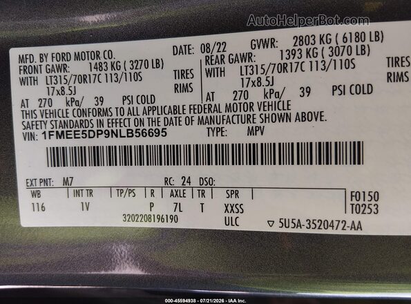 1FMEE5DP9NLB56695 2022 FORD BRONCO Gray Engine compartment view