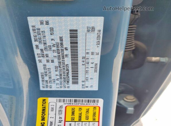 1FMEE5DP9NLB91379 2022 FORD BRONCO Blue VIN კოდის სტიკერის ხედი