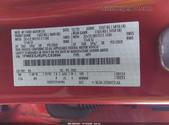 1FMEE5JR2PLC03896 2023 FORD BRONCO Оранжевый Вид подкапотного пространства