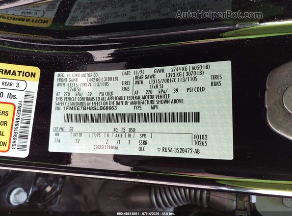 1FMEE7BH8SLB68663 2025 FORD BRONCO Черный Вид подкапотного пространства