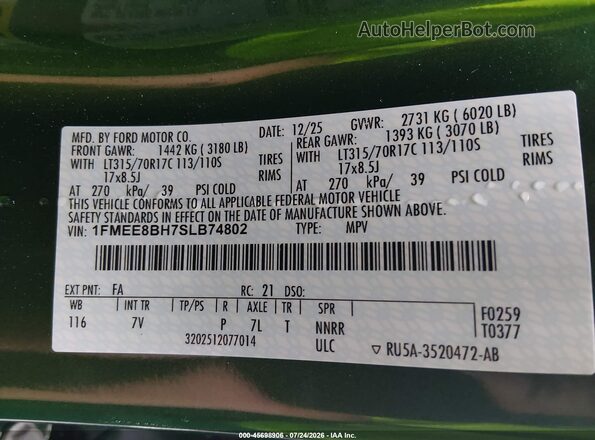 1FMEE8BH7SLB74802 2025 FORD BRONCO Green Engine compartment view