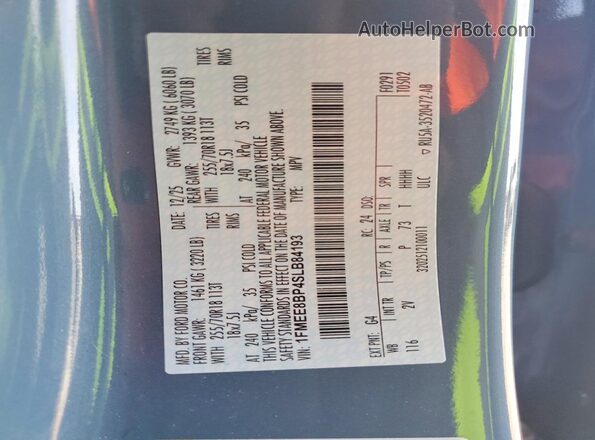 1FMEE8BP4SLB84193 2025 FORD BRONCO Gray VIN կոդի պիտակի տեսք