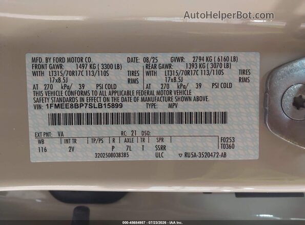 1FMEE8BP7SLB15899 2025 FORD BRONCO Кремовый Вид подкапотного пространства