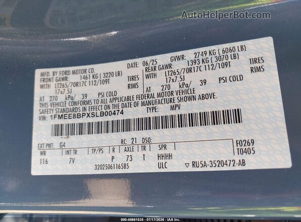 1FMEE8BPXSLB00474 2025 FORD BRONCO Light Blue Շարժիչի բաժամունքի տեսք