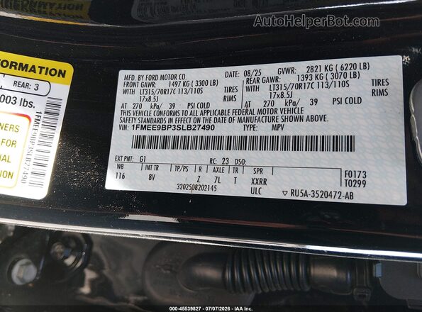 1FMEE9BP3SLB27490 2025 FORD BRONCO Black Շարժիչի բաժամունքի տեսք