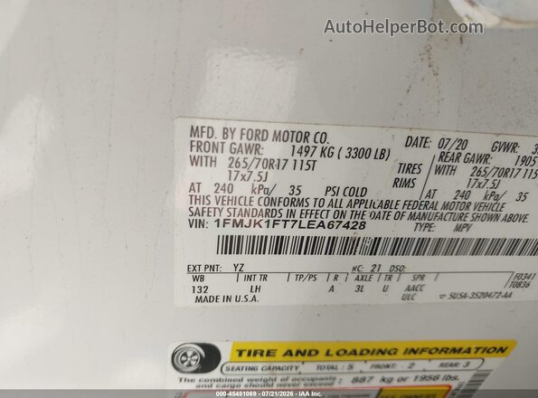 1FMJK1FT7LEA67428 2020 FORD EXPEDITION White Вид підкапотного простору