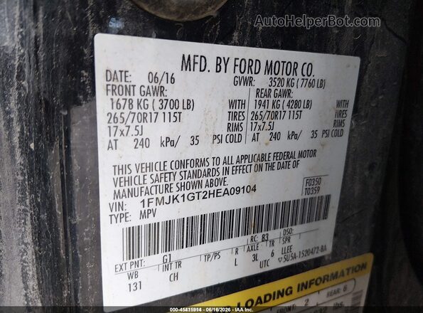 1FMJK1GT2HEA09104 2017 FORD EXPEDITION EL Black Engine compartment view