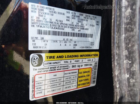 1FMJK1GT3LEA53332 2020 FORD EXPEDITION Black Vista del compartimento del motor