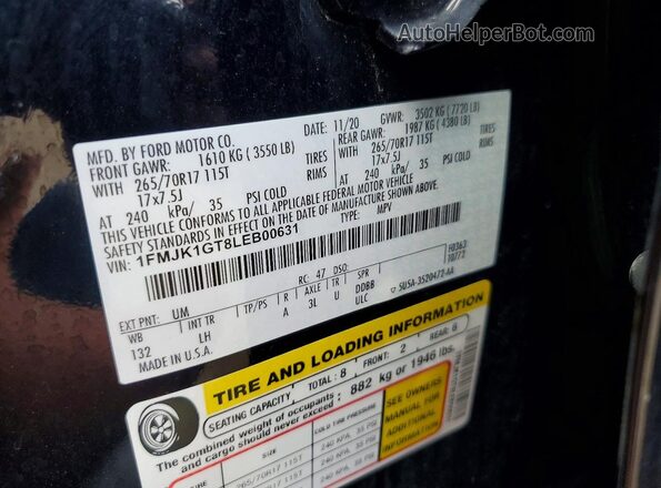1FMJK1GT8LEB00631 2020 FORD EXPEDITION Black VIN sticker view