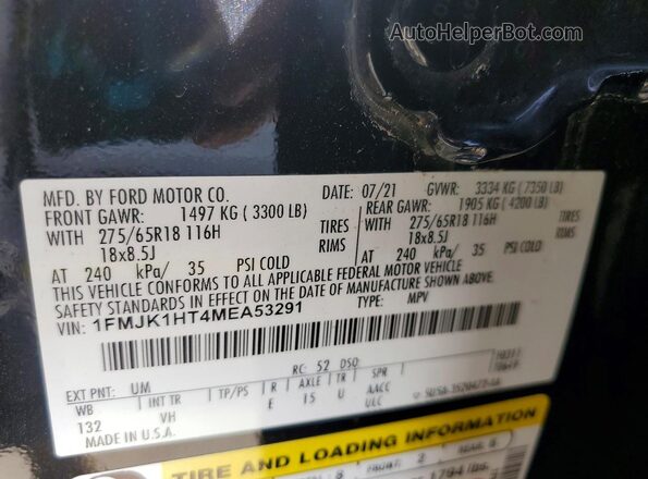 1FMJK1HT4MEA53291 2021 FORD EXPEDITION Black VIN sticker view