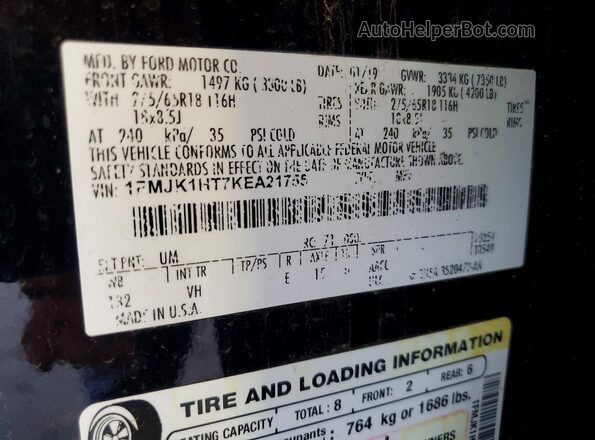 1FMJK1HT7KEA21755 2019 FORD EXPEDITION Black Вид наклейки з VIN-кодом