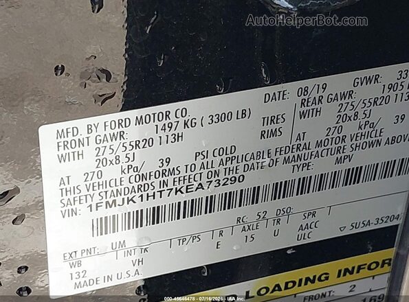 1FMJK1HT7KEA73290 2019 FORD EXPEDITION MAX Black ძრავის განყოფილების ხედი