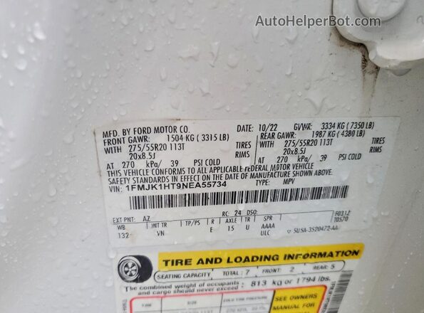 1FMJK1HT9NEA55734 2022 FORD EXPEDITION White სალონის 360-გრადუსიანი ხედი