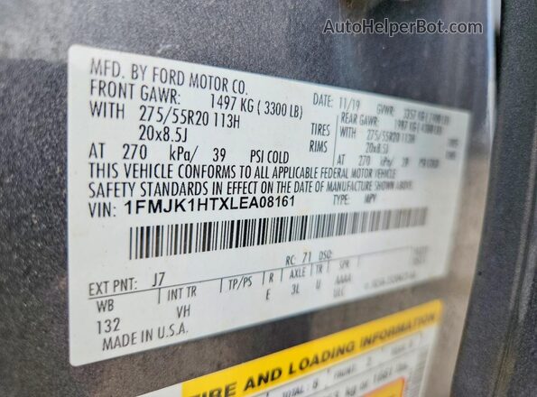 1FMJK1HTXLEA08161 2020 FORD EXPEDITION Black VIN կոդի պիտակի տեսք