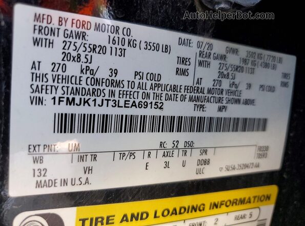 1FMJK1JT3LEA69152 2020 FORD EXPEDITION Black VIN կոդի պիտակի տեսք