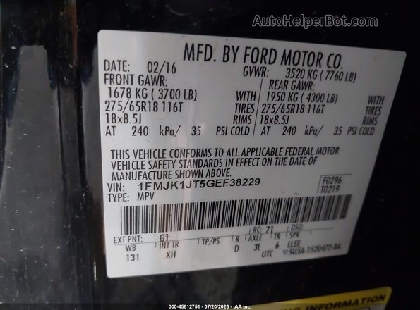 1FMJK1JT5GEF38229 2016 FORD EXPEDITION EL Черный Вид подкапотного пространства