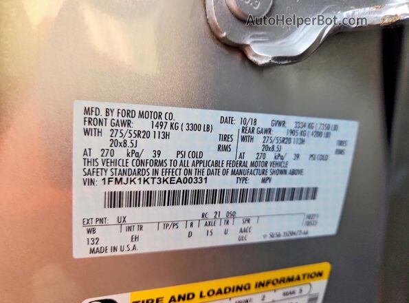 1FMJK1KT3KEA00331 2019 FORD EXPEDITION Silver VIN sticker view