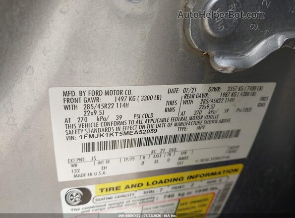 1FMJK1KT5MEA52059 2021 FORD EXPEDITION Silver Engine compartment view