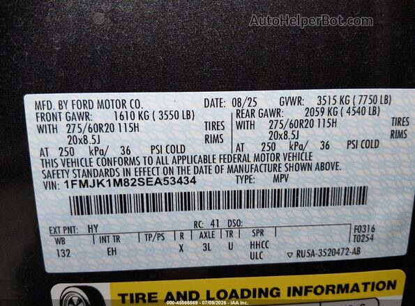 1FMJK1M82SEA53434 2025 FORD EXPEDITION Gray Engine compartment view