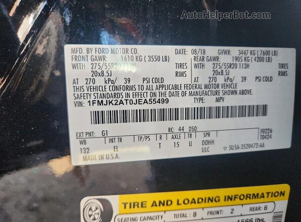1FMJK2AT0JEA55499 2018 FORD EXPEDITION Black Widok wnętrza 360 stopni