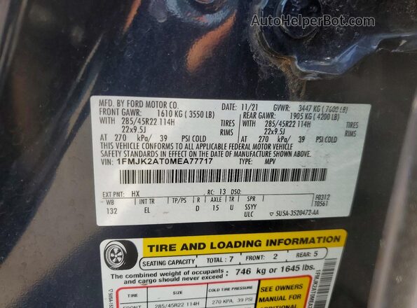 1FMJK2AT0MEA77717 2021 FORD EXPEDITION Black Vista de la etiqueta del VIN