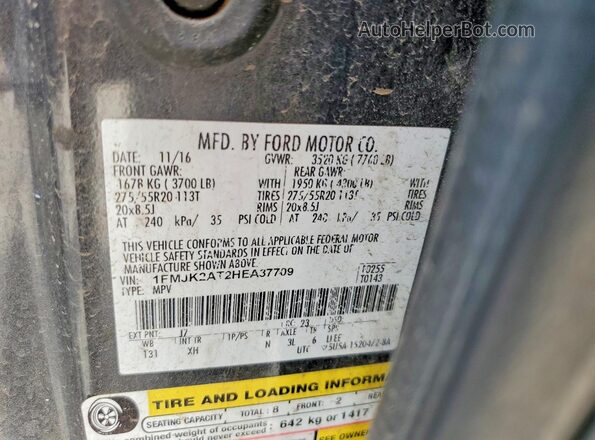 1FMJK2AT2HEA37709 2017 FORD EXPEDITION Gray Вид наклейки з VIN-кодом