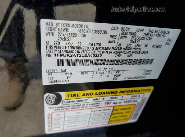 1FMJK2AT2LEA40280 2020 FORD EXPEDITION Black VIN sticker view