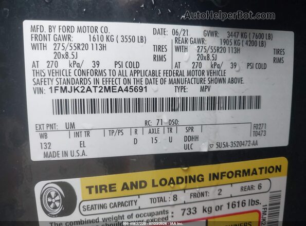 1FMJK2AT2MEA45691 2021 FORD EXPEDITION Black Widok komory silnika