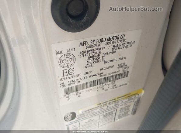 1FMJK2AT5HEA67450 2017 FORD EXPEDITION MAX White Engine compartment view