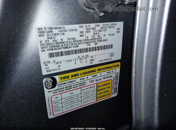 1FMJK2AT5MEA11289 2021 FORD EXPEDITION Silver Vista del compartimento del motor