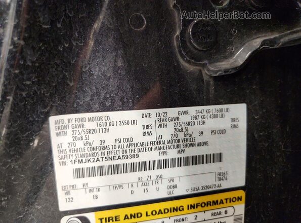 1FMJK2AT5NEA59389 2022 FORD EXPEDITION Black Widok naklejki z numerem VIN