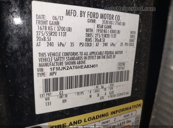 1FMJK2AT6HEA83401 2017 FORD EXPEDITION EL Black Widok komory silnika