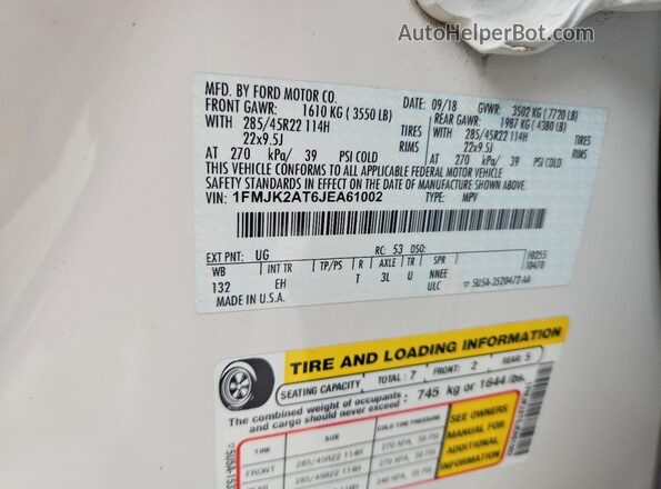 1FMJK2AT6JEA61002 2018 FORD EXPEDITION White Շարժիչի բաժամունքի տեսք