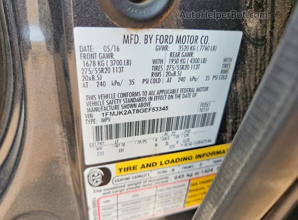1FMJK2AT8GEF53345 2016 FORD EXPEDITION Серый Вид подкапотного пространства