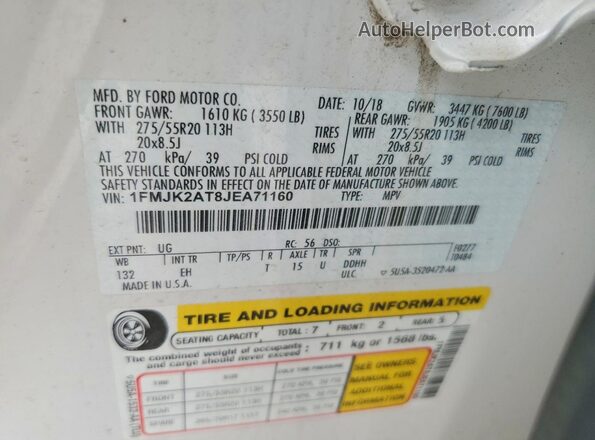 1FMJK2AT8JEA71160 2018 FORD EXPEDITION White VIN sticker view