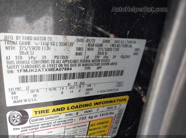 1FMJK2ATXMEA07884 2021 FORD EXPEDITION Gray ძრავის განყოფილების ხედი