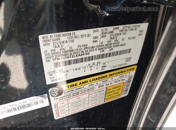 1FMJU1GT2LEA89166 2020 FORD EXPEDITION Black Engine compartment view