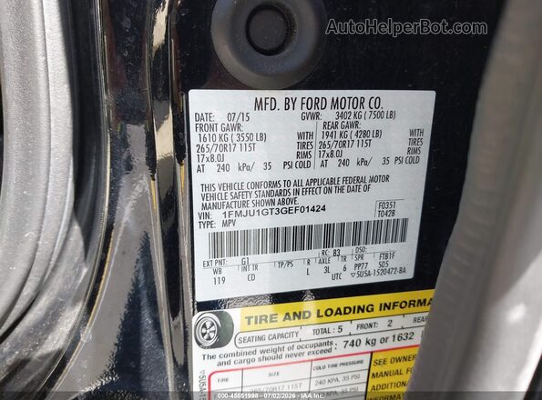 1FMJU1GT3GEF01424 2016 FORD EXPEDITION Black Widok komory silnika